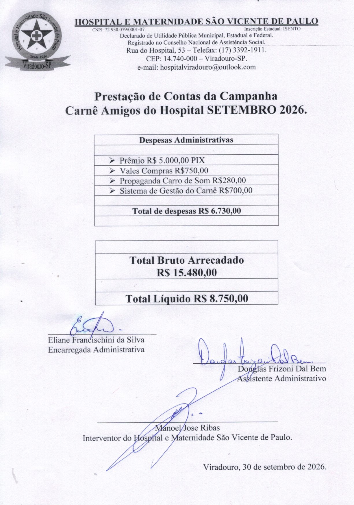 BALANCETE DE CARNÊS REFERENTE A SETEMBRO 2026